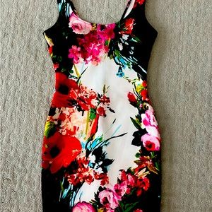 Sexy floral bodycon mini dress with scoped back (Aqua brand size S)